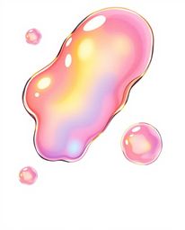 A gentle, soft light hand-drawn sketch in color sketchnote style depicting floating 3D blobs of fluid jelly. The blobs featur