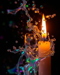 Capturing the mesmerizing dance of iridescent colors and the warm embrace of candlelight, this artistic photography showcases