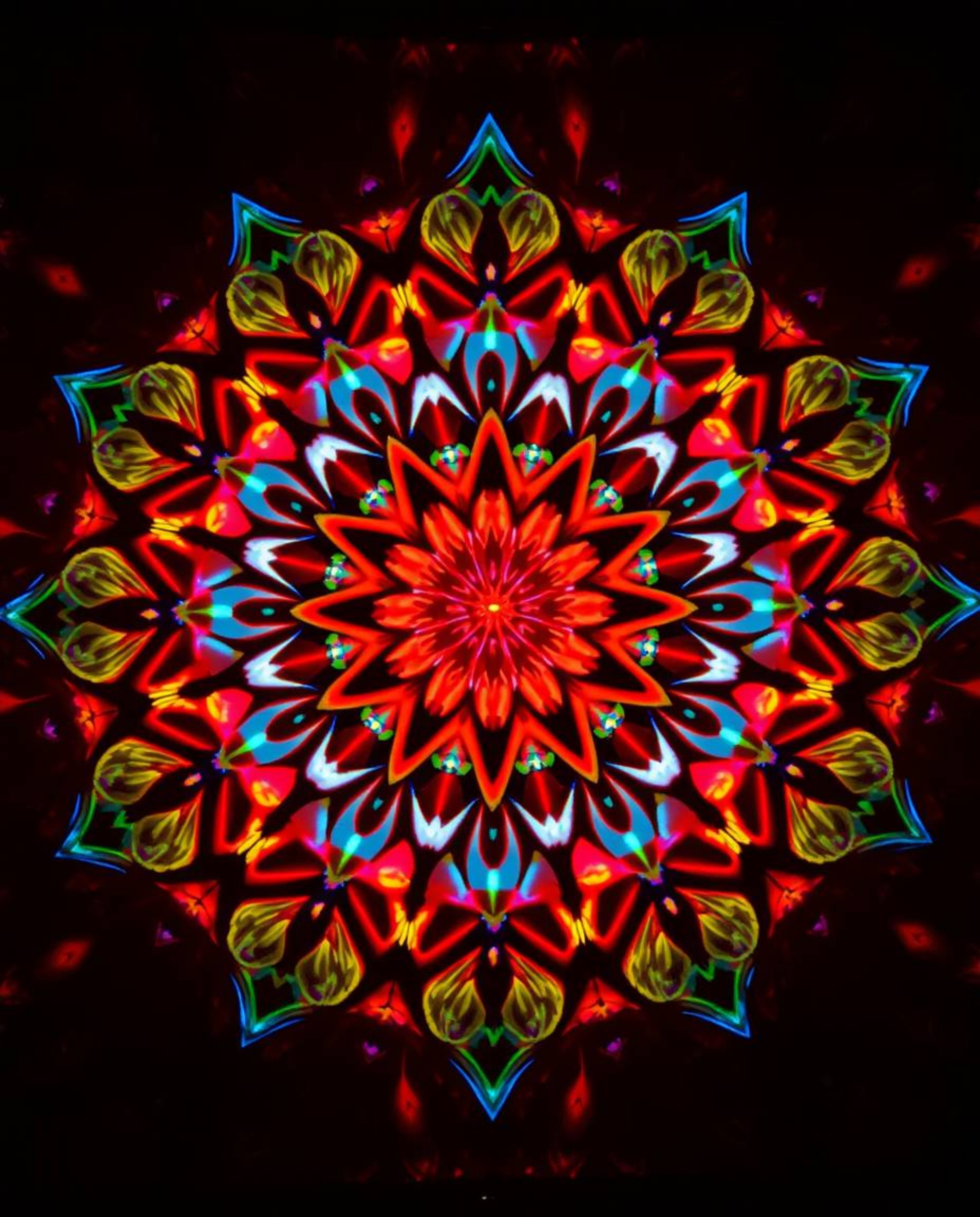 Discover stunning geometric floral mandalas with vibrant colors and a symmetric design.  These surreal infrared artworks feat