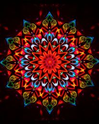Discover stunning geometric floral mandalas with vibrant colors and a symmetric design.  These surreal infrared artworks feat