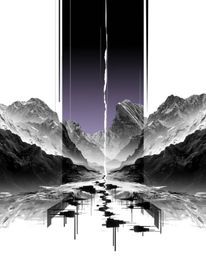 Experience a distinct digital landscape where a glitch effect dramatically splits the scene into divided sections. This artwo