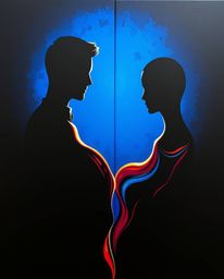 Explore the mesmerizing fusion of silhouetted backlighting and bold acrylic painting in this futuristic artwork. A distinct s