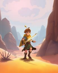 Embark on a captivating Disney-style desert adventure with a brave hero in a mystic, enchanting environment.  Experience the 
