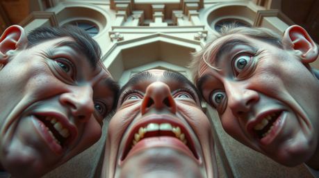 This image showcases precise architectural color photography with an extreme macro close-up of a hilarious gross-out comedy m