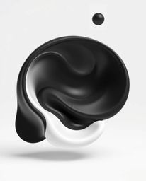 Explore the timeless elegance of classic black and white with smooth 3D fluid shapes floating effortlessly in zero gravity. E