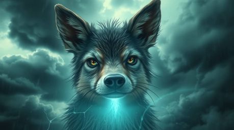 Experience a mystical scene featuring a sarcastic animal sidekick with expressive eyes, set against a backdrop of intense, dr