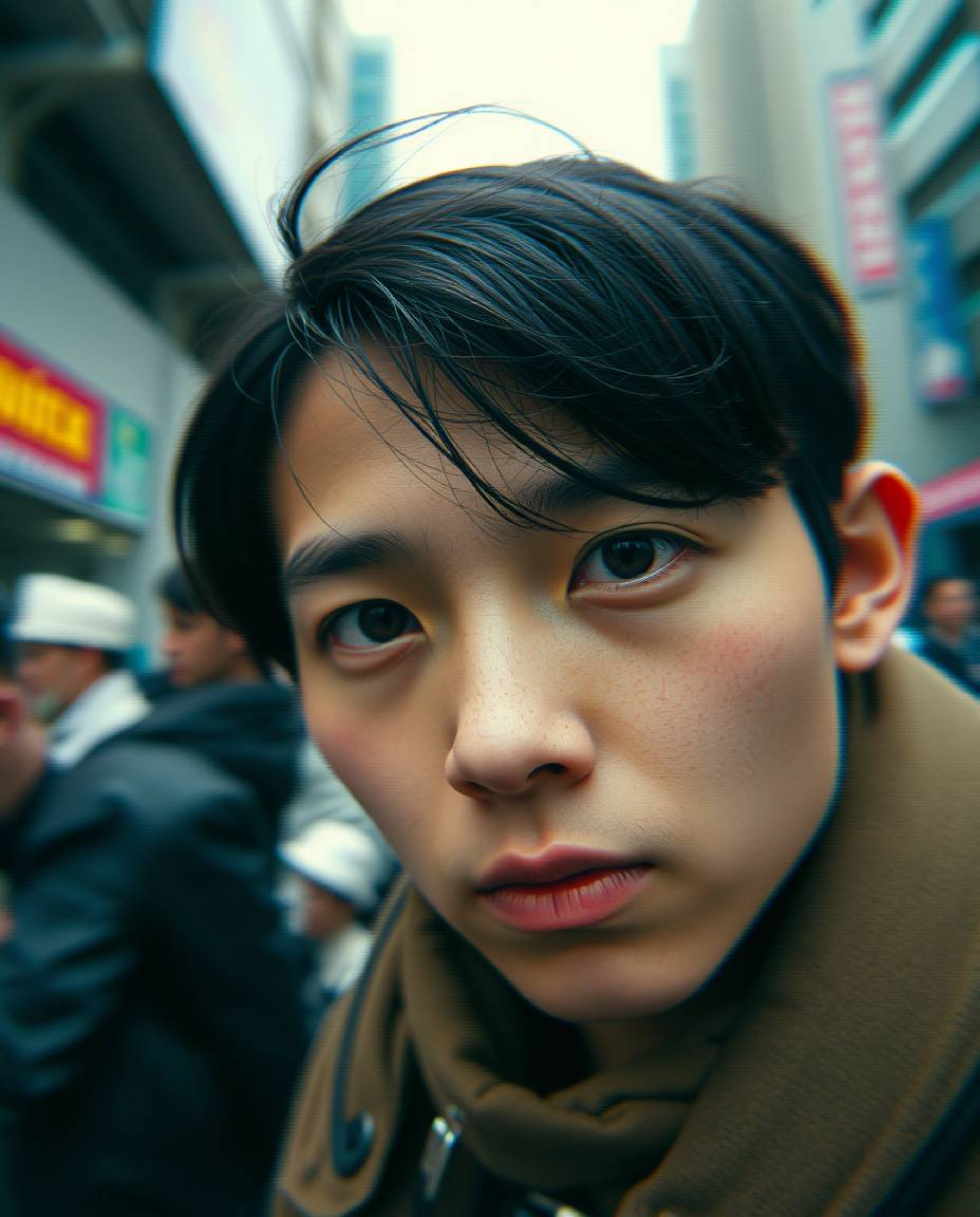 Discover stunning extreme macro close-up portraits in a candid street photography style, digitally enhanced with glitch art e