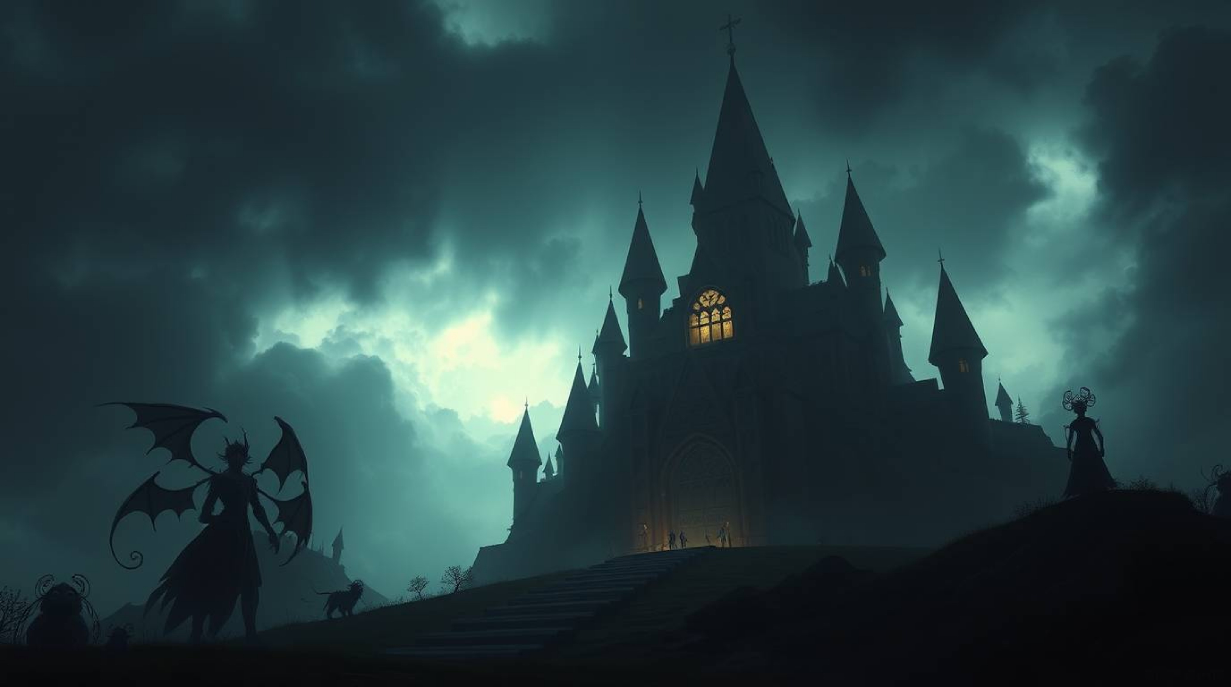 Explore a captivating fantasy kingdom teeming with quirky magical creatures, bathed in strong, hard light that casts direct, 