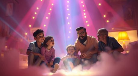 Experience a heartwarming Pixar-style family reunion brought to life with stunning volumetric lighting. Electric, vivid color