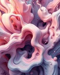Explore a dynamic digital sketch showcasing abstract 3D liquid forms rendered in soft pastel colors. This close-up compositio