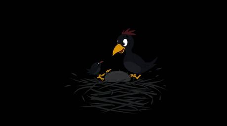 A captivating animation featuring two cartoon birds diligently building a nest.  Rendered in intense jet black with deep shad