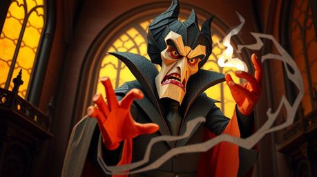 A captivating digital artwork showcases a classic Disney villain casting a spell within an ancient castle. Rendered in a str