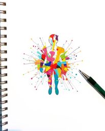A captivating hand-drawn sketch presents a bird's-eye view of a human silhouette ingeniously crafted from vibrant splash patt