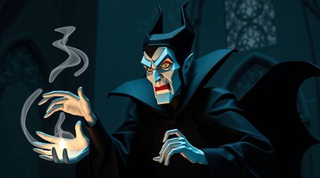 A captivating illustration of a classic Disney villain, rendered in a folded paper origami style.  The artwork features sharp