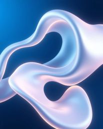 Explore captivating futuristic 3D fluid shapes adorned with glowing edges, set against a deep blue backdrop and illuminated b