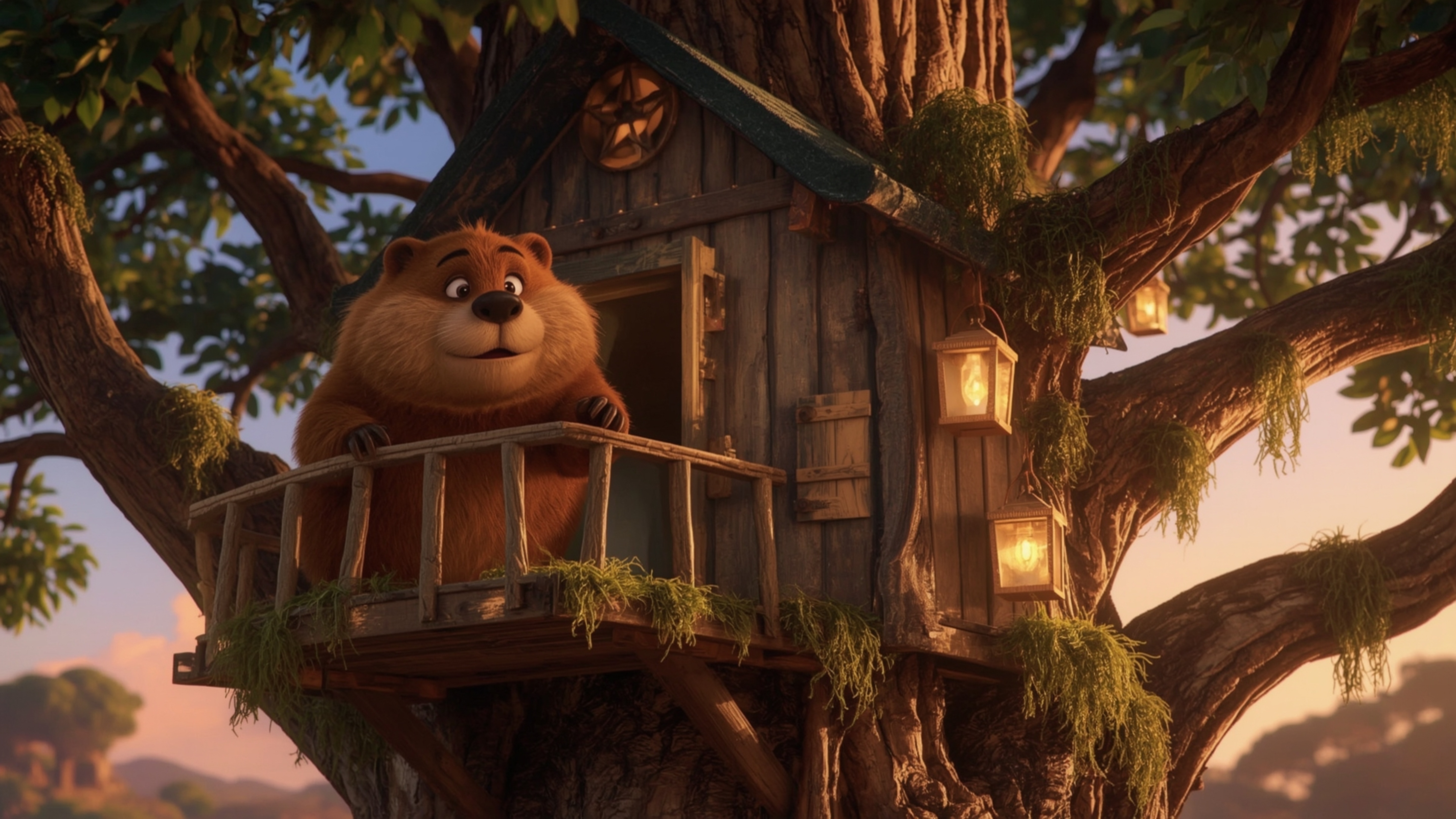 In a high-resolution, professionally shot stock photo, a beaver with warm, honey-brown fur and bright, expressive eyes carefu
