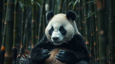 Immerse yourself in a dreamlike surreal world with extreme macro close-up imagery of a martial artist panda meditating peacef