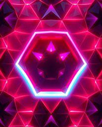 A visually striking logo design featuring a seamless geometric pattern of hexagons and triangles in vibrant neon colors, rend