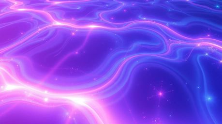 A captivating digital painting showcases vibrant, glowing bioluminescent neon gradient textures flowing across a liquid surfa