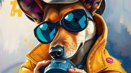 Discover a captivating acrylic painting of a dog detective, utilizing high-tech gadgets.  The artwork features vibrant colors