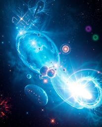 A stunning cinematic depiction of colliding galaxies, exploding in a vibrant spectacle of light and color.  This artwork empl