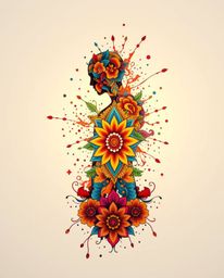 This vibrant traditional tattoo art print features a human silhouette formed by colorful splash patterns.  The design boasts 