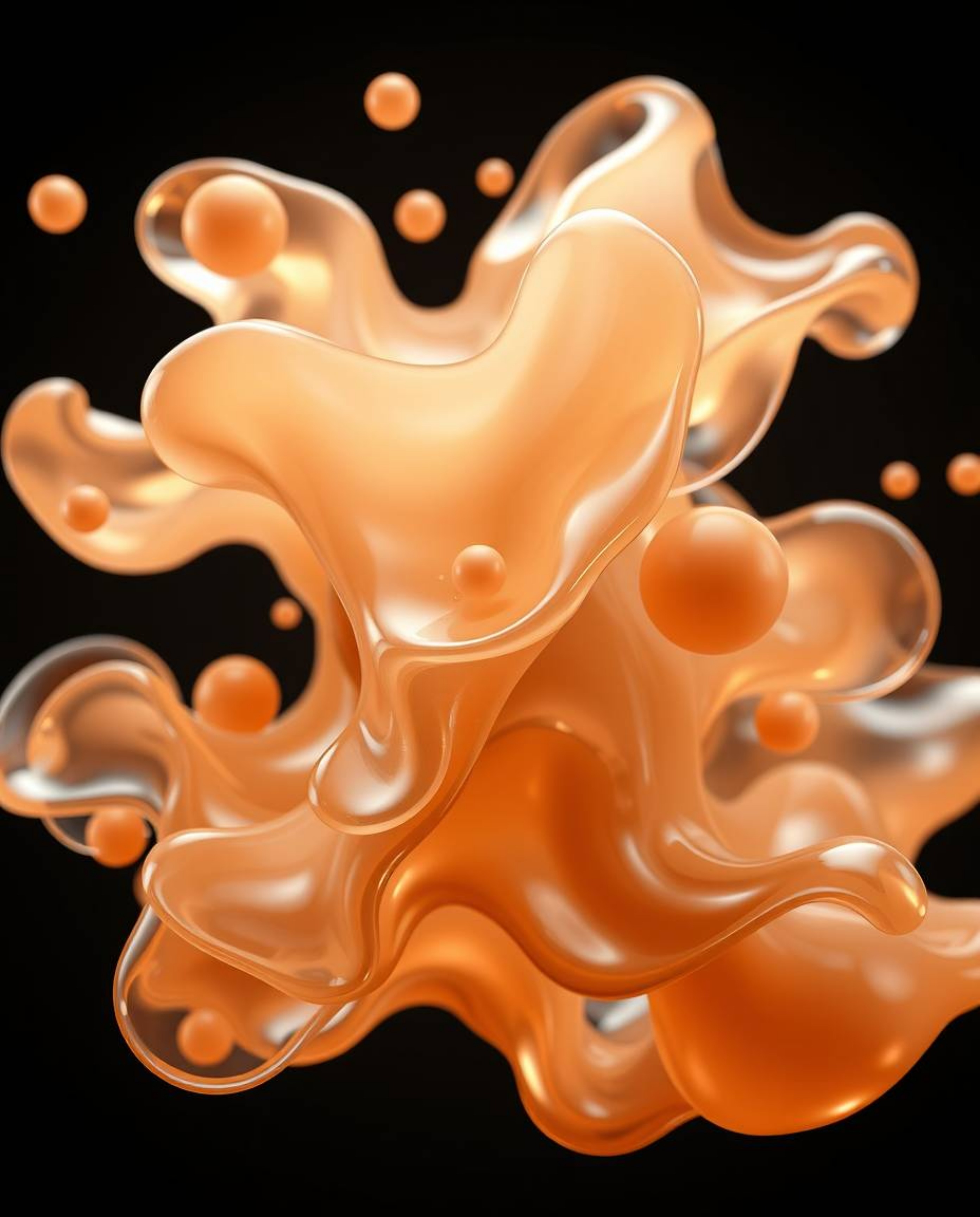 Explore stunning 3D renders featuring graceful and elegant fluid organic blobs crafted with translucent materials, gently flo