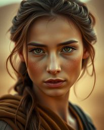 Embark on a captivating desert adventure with a brave, Disney-style hero amidst a soft cinematic haze. The artwork features g