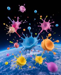 Download this stunning high-resolution stock photo featuring abstract 3D colorful splash shapes floating in space.  This surr
