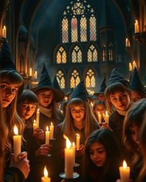 Discover a magical school brimming with young wizards, bathed in the warm glow of candlelight.  Intricate architectural detai