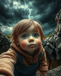 An adorable person with charming features, rosy cheeks, and bright eyes finds a hidden underground library beneath intensely 