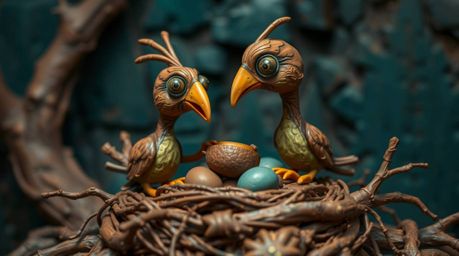 Explore a fascinating fusion of sculptural clay art featuring the warmth of terracotta contrasted with cool teal, creating an