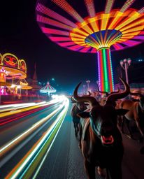 Explore a mesmerizing world where long exposure photography captures the electric and vivid colors of a carnival overtaken by