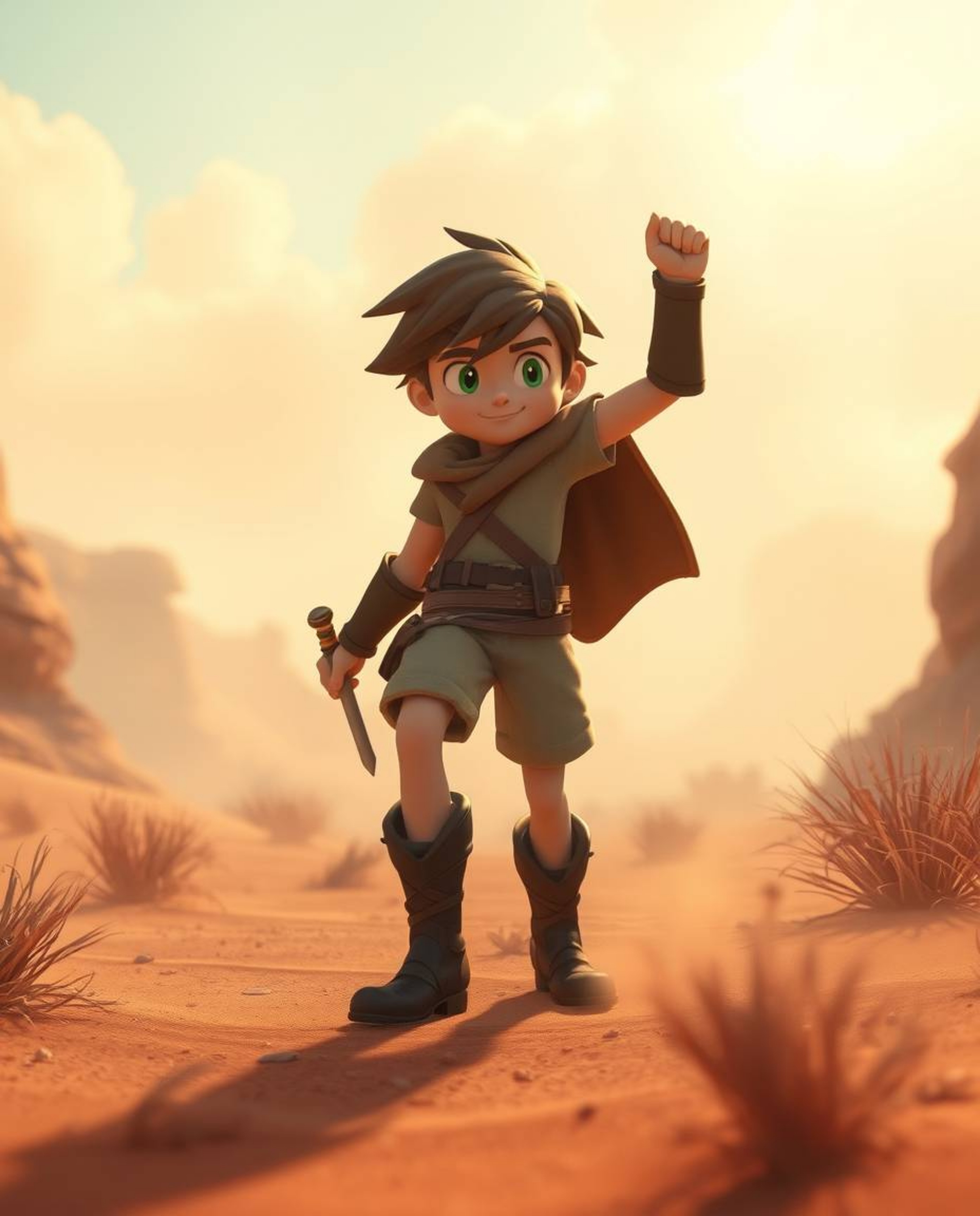 Embark on a breathtaking desert adventure with a brave hero, reminiscent of classic Disney animation.  Immerse yourself in so
