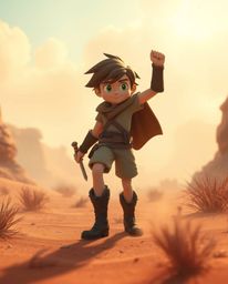 Embark on a breathtaking desert adventure with a brave hero, reminiscent of classic Disney animation.  Immerse yourself in so