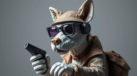 Discover a unique artwork featuring a sculpted dog detective, meticulously crafted from layered papier-mâché.  Equipped with 