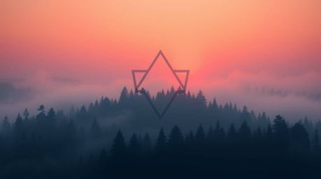 This geometric logo is inspired by the serene beauty of a thick fog-filled forest at sunset. Utilizing clean lines and balanc