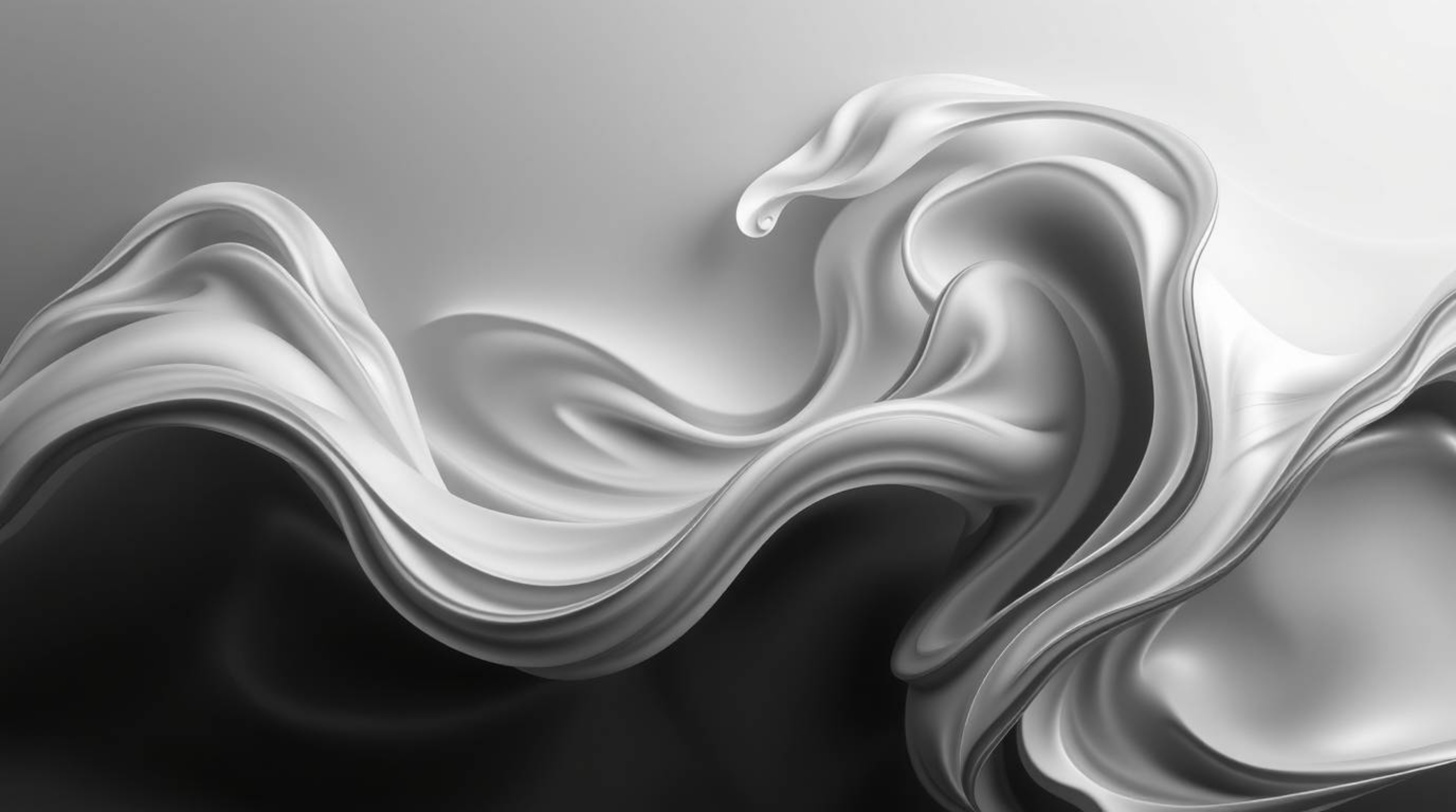 This classic black and white photograph captures a graceful and elegant fluid abstract wave, revealing refined features and c