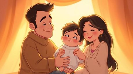 Experience the warmth and joy of a heartfelt family reunion depicted in a charming Pixar-style illustration. Bathed in a warm