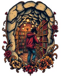 Discover the allure of this traditional tattoo-style art print depicting a captivating scene: a person uncovering a hidden un