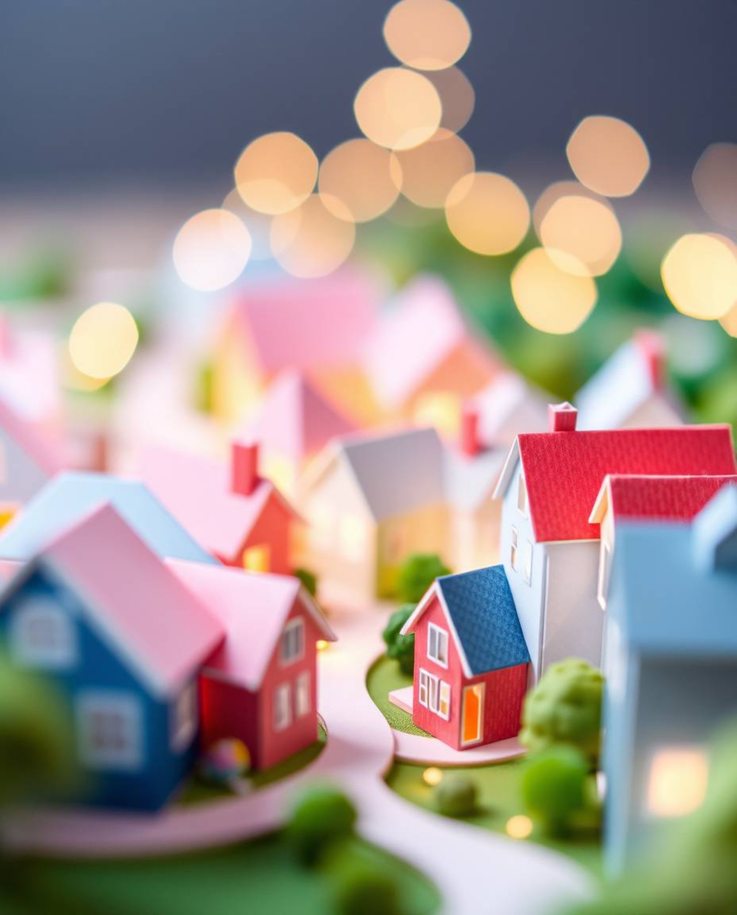 Discover a serene watercolor painting of a sleepy town, meticulously crafted in an intricate origami style.  Pastel-colored h