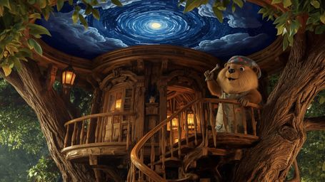 A highly detailed, high-resolution stock photo depicts a Pixar-inspired beaver, with warm golden fur and endearing features,