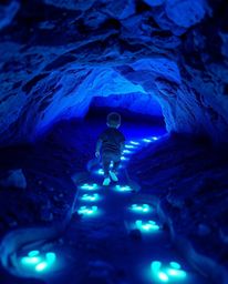 A captivating high-resolution stock photo featuring a child embarking on an adventure, following a mesmerizing trail of cool-