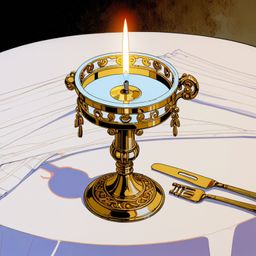 A single lit candle, nestled in an ornate brass holder, creates a warm and inviting ambiance. The soft, dancing shadows cast 