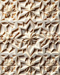Explore the beauty of intricate origami-style Islamic geometric patterns meticulously carved in stone, rendered in soft paste