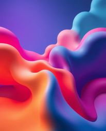 Explore a stunning abstract composition featuring vibrant, colorful 3D fluid shapes seamlessly interacting with geometric for