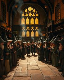 Discover a captivating magical school brimming with young wizards, bathed in the warm hues of autumn.  Experience the dramati