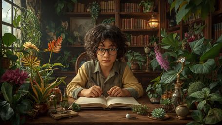 In a highly detailed, cinematic photograph reminiscent of Pixar's whimsical and fantastical world-building, a bright-eyed and