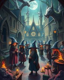 Dive into a dreamlike world of a magical school brimming with young wizards. This surreal artwork showcases seamless color bl