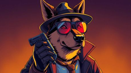 Explore a captivating illustration featuring a dog detective equipped with high-tech gadgets, rendered in a strong moody styl